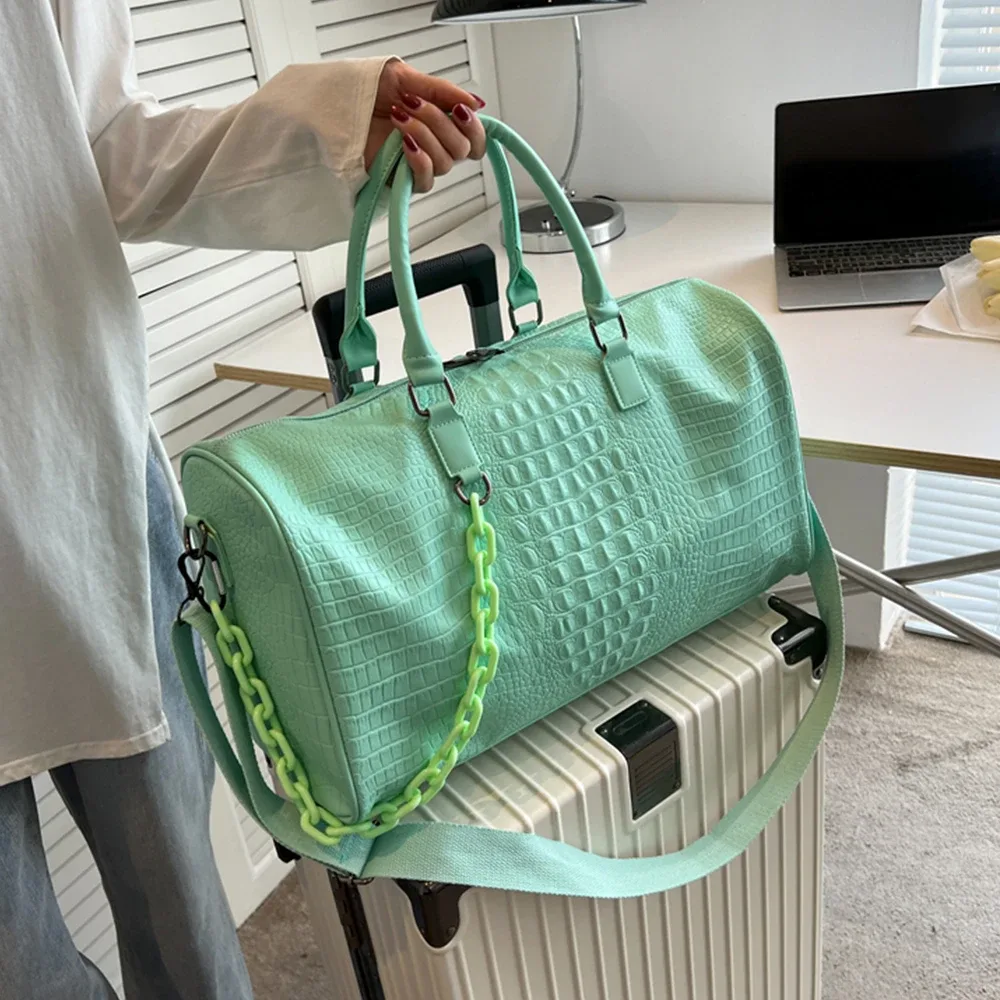 sacs de voyage grande capacité en cuir pu motif crocodile, sacs fourre-tout imperméables, sacs de sport et de yoga pour femmes