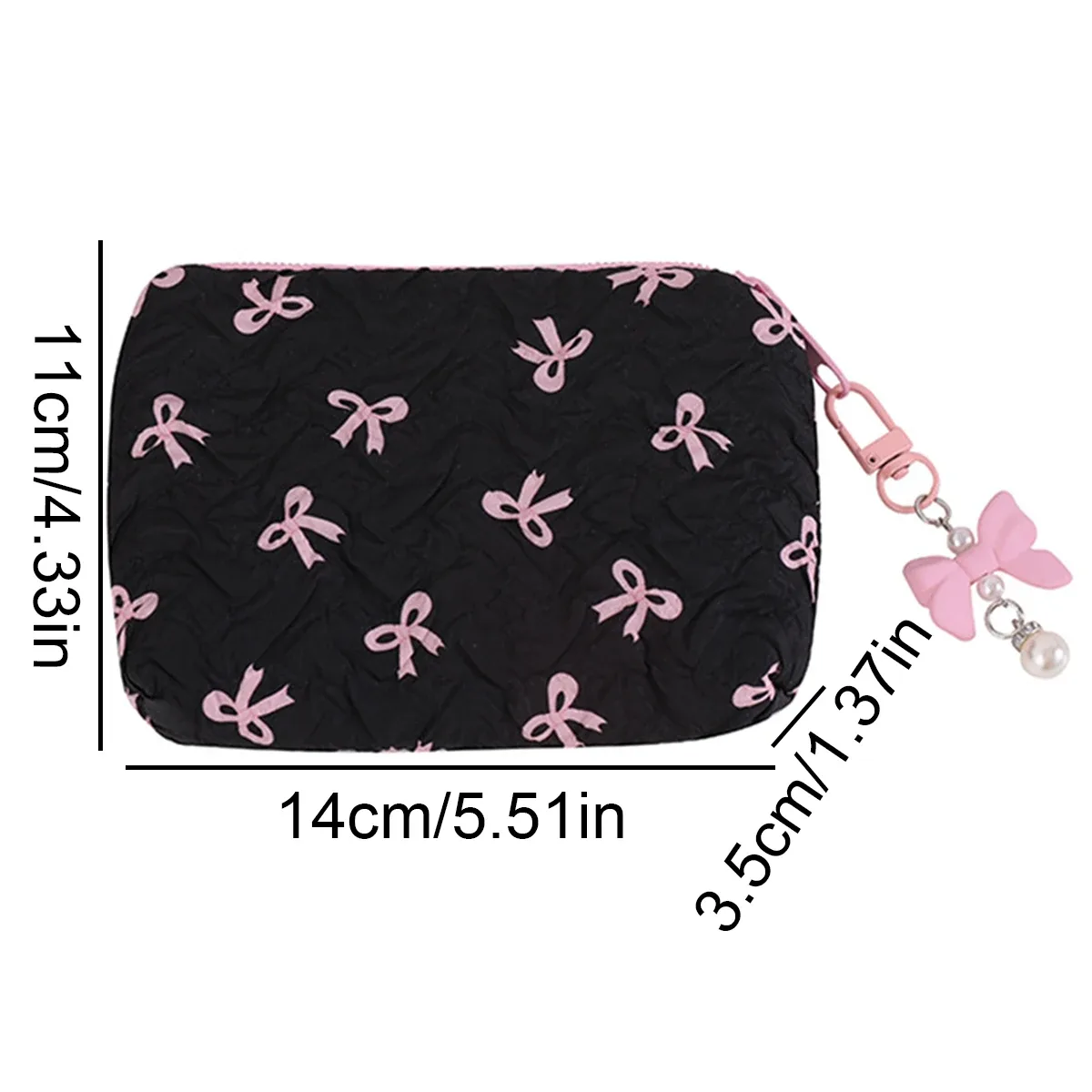 pochette cosmétique plissée avec nœud | pochette de maquillage en coton pour femmes, matelassée, de voyage, organiseur de maquillage pour filles, petite pochette à nœud portable