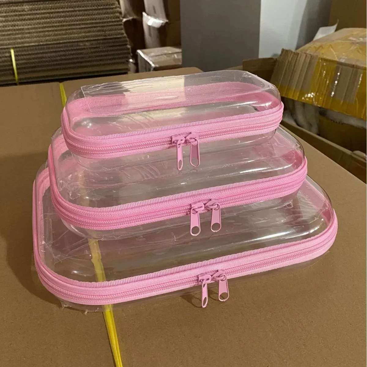 boîte de rangement en pet grande capacité, trousse de toilette de voyage, ensemble de trois pièces, sac de rangement pour cosmétiques, organiseur de maquillage, sac de transport