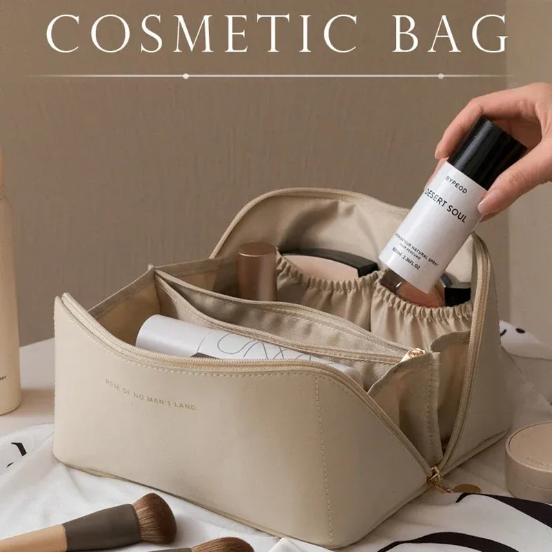 sac à cosmétiques en cuir pu, sacs de rangement de cosmétiques de voyage de grande capacité pour femmes, sac à main portable multifonction, sac de lavage étanche