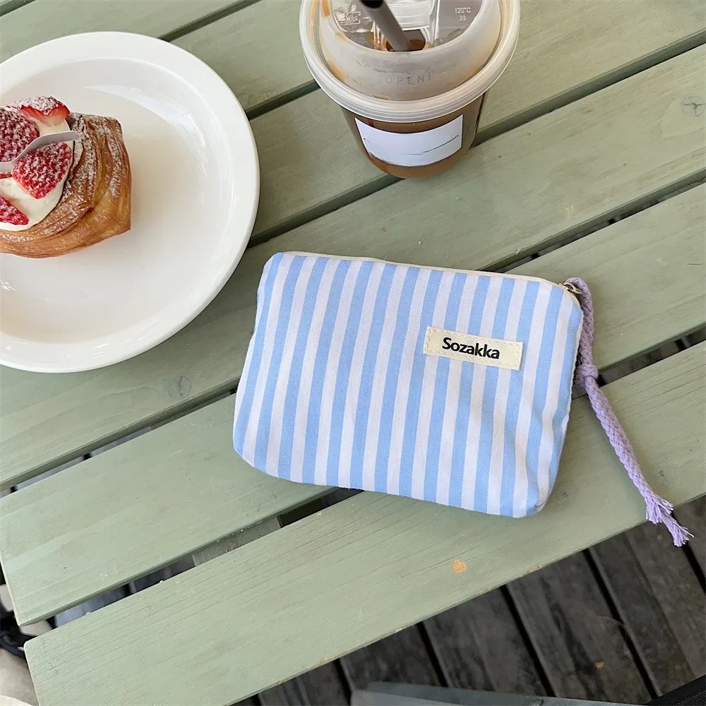 petit sac à cosmétiques mignon, mini organisateur rayé en toile pour femmes, sac de maquillage pour rouge à lèvres, sac à main