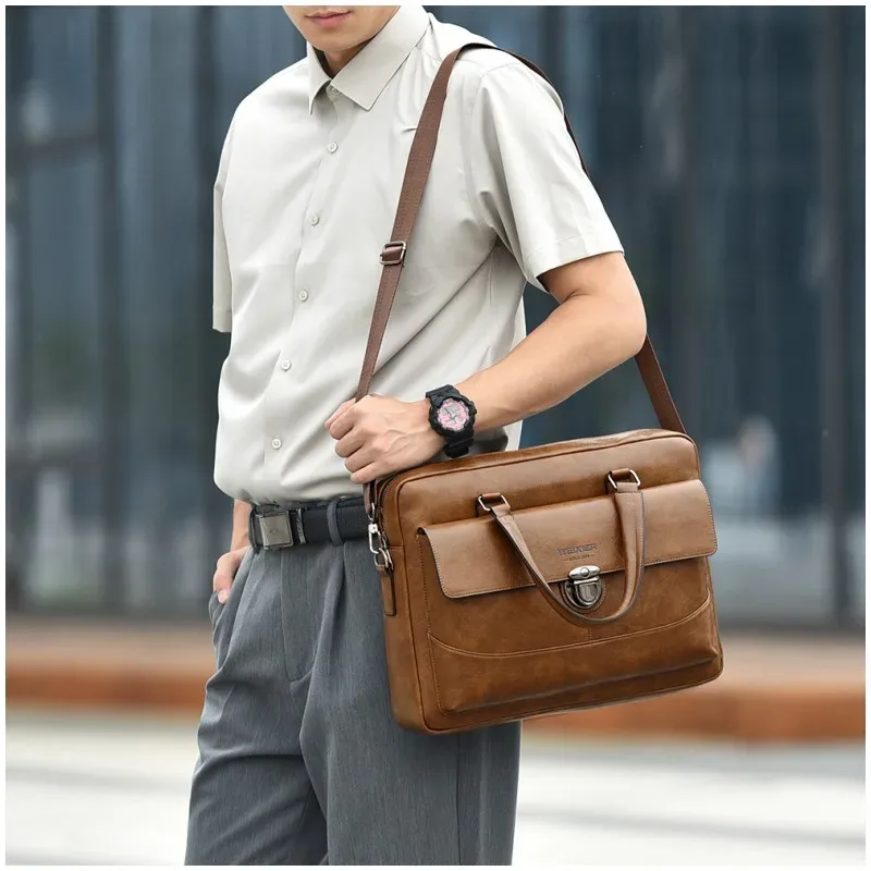 porte-documents pour hommes, sac à bandoulière en cuir pu de bonne qualité, sacoches imperméables, sac à main de bureau pour ordinateur portable