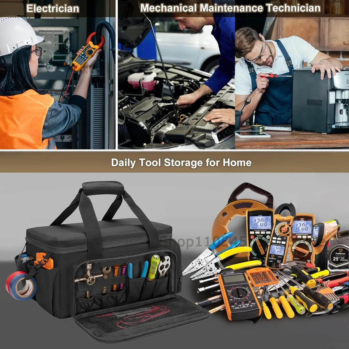 organisateur d'outils multifonctionnel, sac à outils tactique robuste, base antidérapante pour les ingénieurs, les charpentiers, sac de rangement portable durable