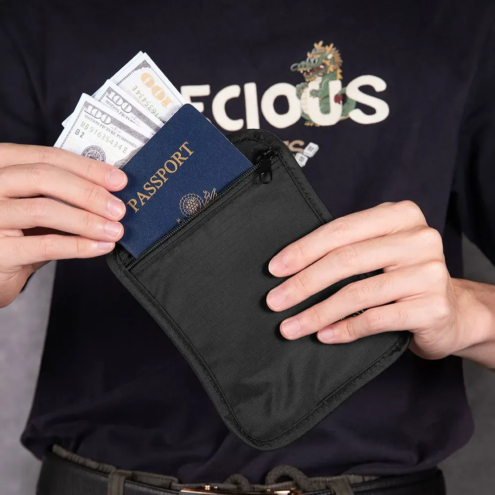 porte-monnaie portable en nylon anti-rfid avec crochet, sac de rangement pour documents, porte-passeport de voyage unisexe résistant à l'usure