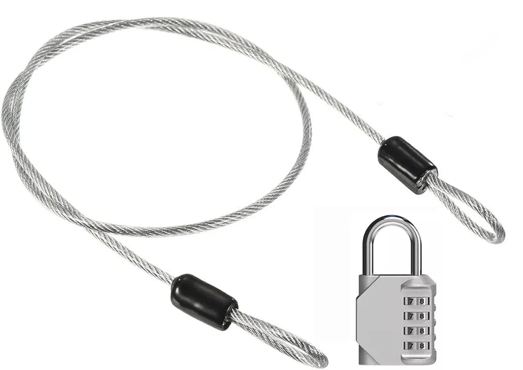 câble de sécurité en acier avec cadenas à combinaison à 4 chiffres, 1 ensemble de cadenas de voyage, câble de sécurité gainé de 1 m à double boucle pour bagages us234