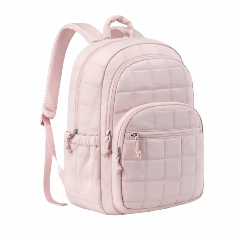 sac à dos de voyage créatif matelassé à carreaux, sac d'école tendance pour étudiants, couleur unie, bretelles réglables, sac à dos pour étudiants universitaires