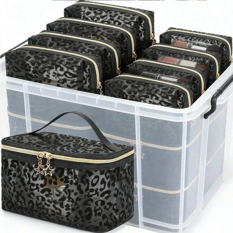 sac à cosmétiques en maille pour femmes, sac de rangement de voyage, organisateur de maquillage, pochette de maquillage portable, petite et grande trousse de toilette, étui de beauté