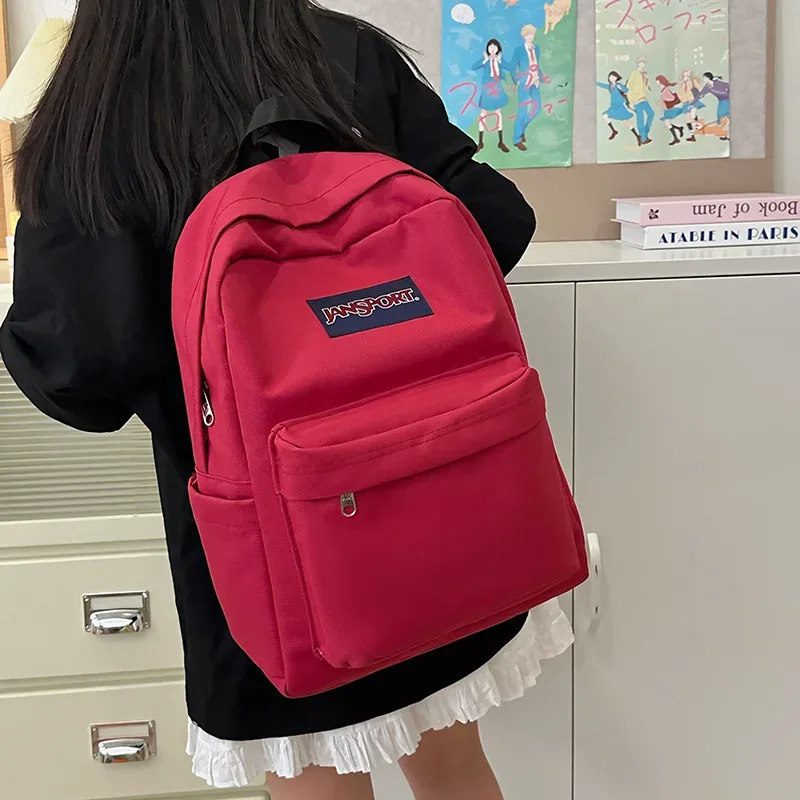 nouveau sac à dos grande capacité unisexe, couleur unie simple, pour le campus et les voyages, haute valeur esthétique, sac à dos à double bretelle pour hommes et femmes