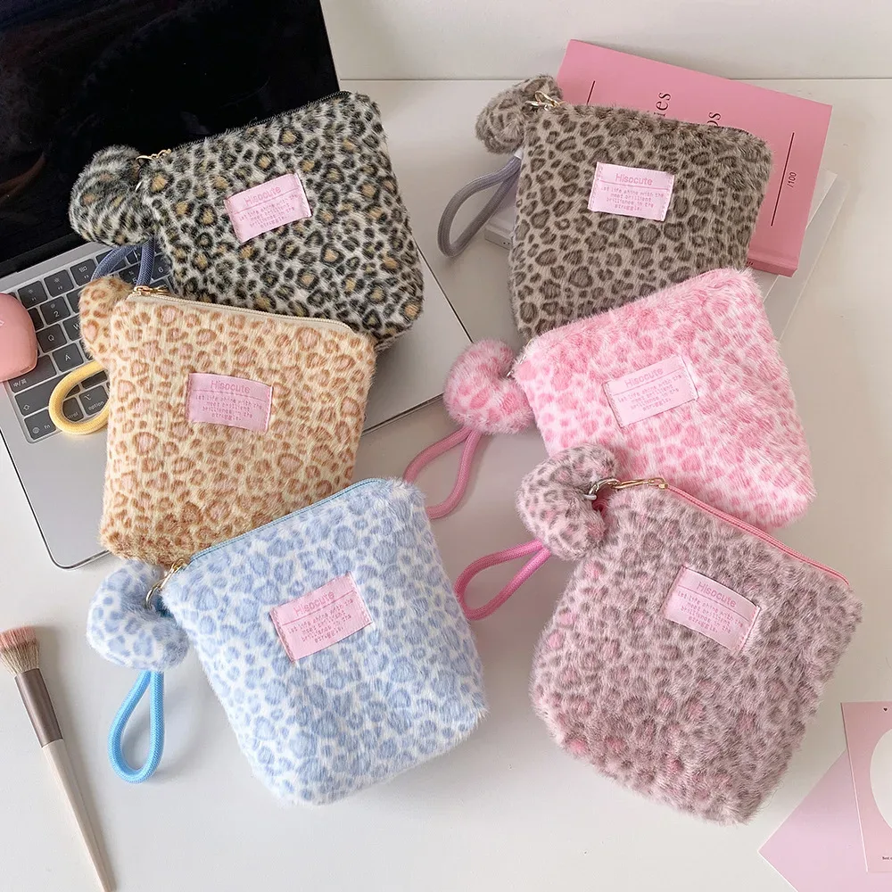 jolie trousse de maquillage à fermeture éclair, porte-monnaie pour rouge à lèvres, imprimé léopard rétro, mini sac cosmétique