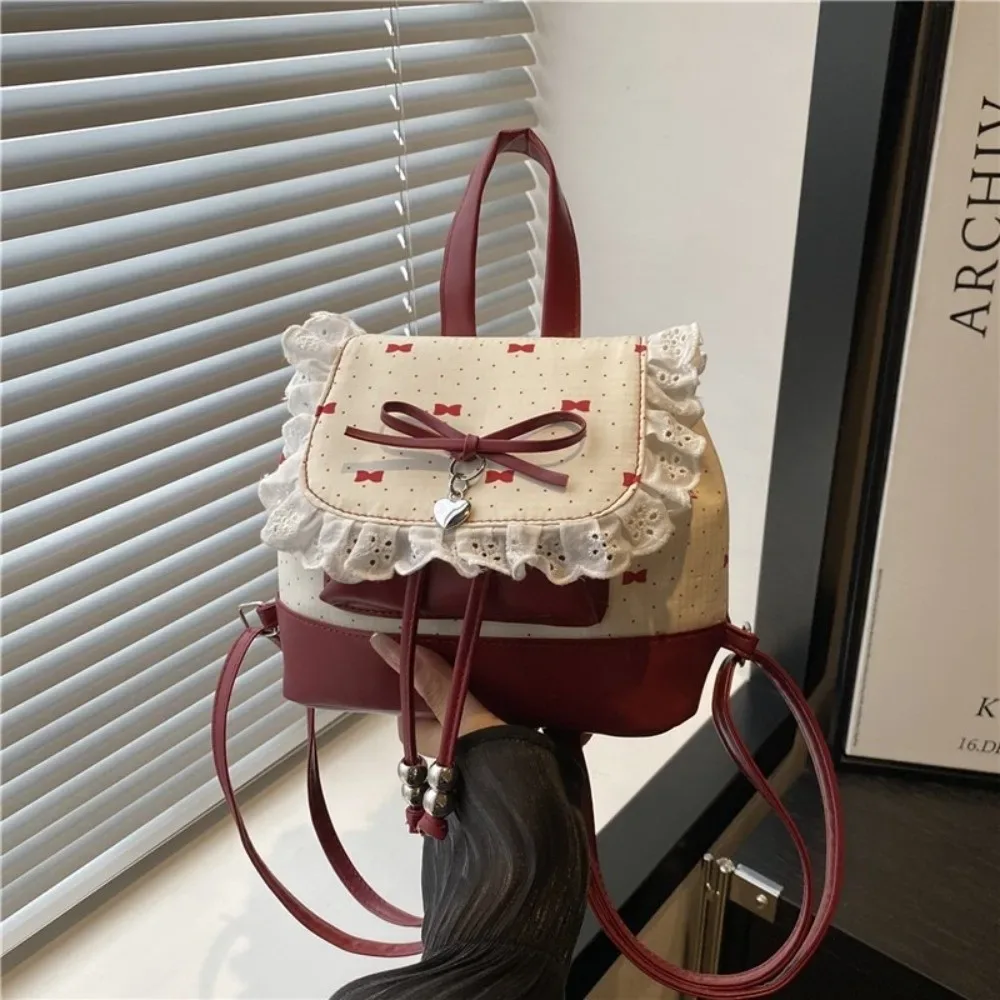 sac à dos mini léger à pois avec nœud papillon et dentelle tendance pour femme