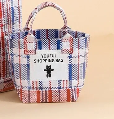 sac fourre-tout tissé rayé grande capacité, sac à main portable, sac de shopping extérieur