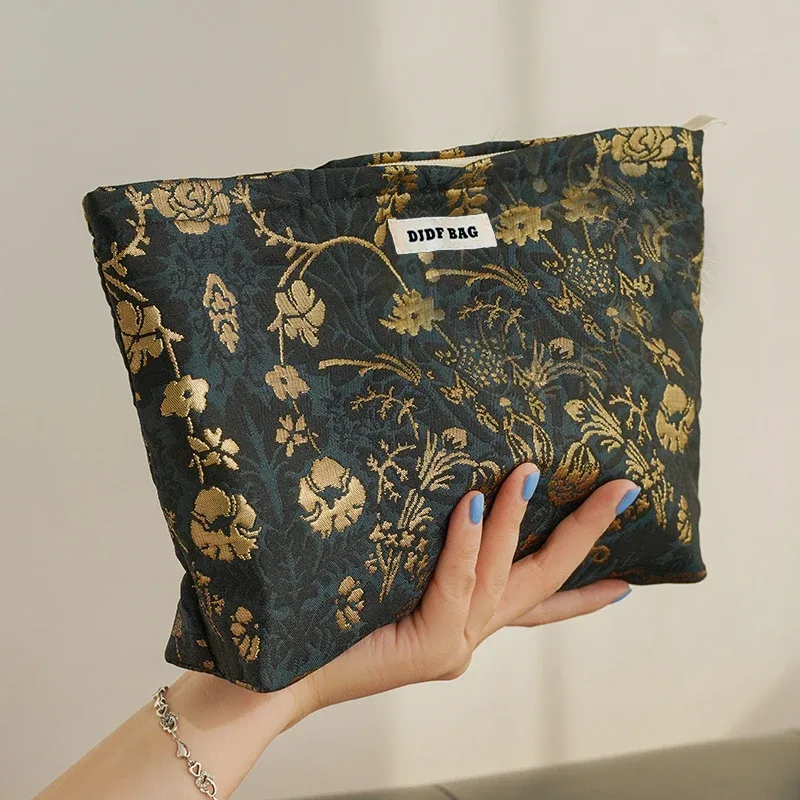 trousse de maquillage pour femmes, bouquet bleu, serviette hygiénique de grande capacité, retouche, fournitures de maquillage, sac de rangement en toile, trousse de toilette