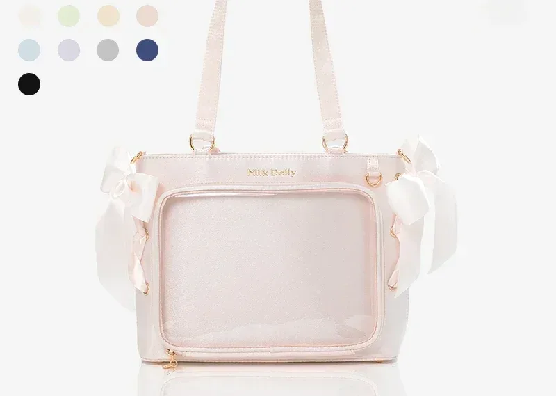 sac à main lolita de grande capacité pour filles, sac à bandoulière carré, solide, ruban de satin, original, style japonais, initié itabag