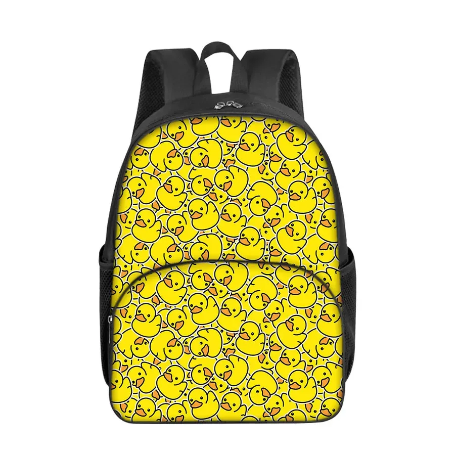 sacs à dos à poche avant ronde à motif de canard jaune pour garçons et filles, meilleurs cadeaux, sac à dos d'école 2d plat de dessin animé pour enfants