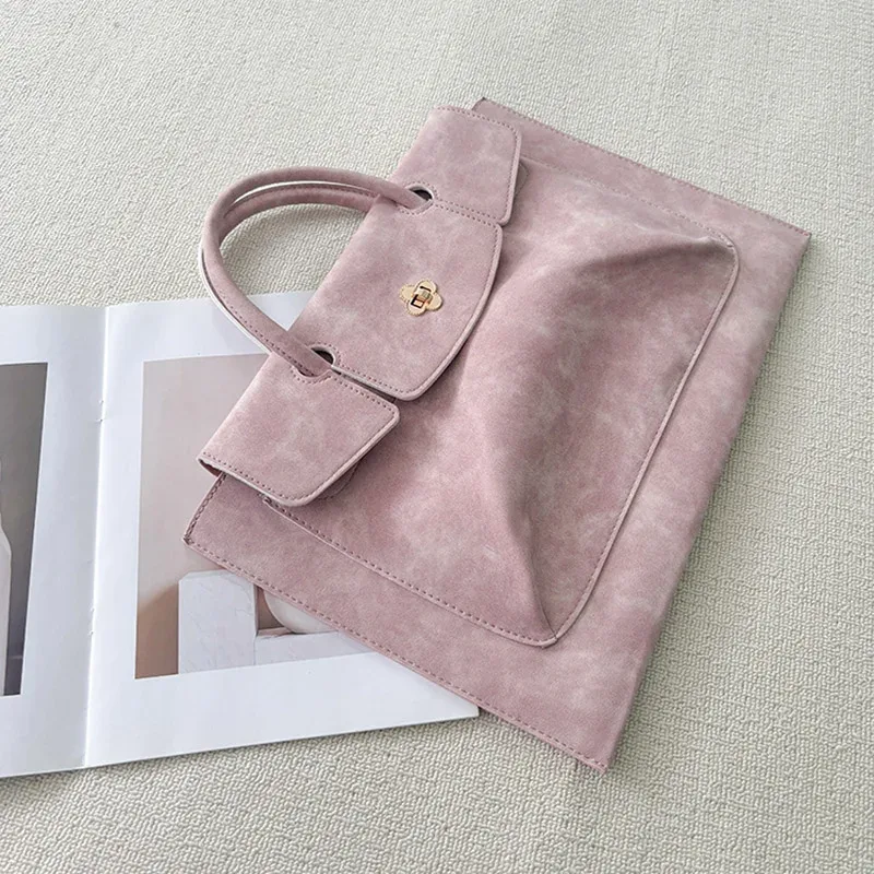 sac fourre-tout élégant en cuir pu rose pour ordinateur portable, sac à main de travail à poignée supérieure avec fermoir floral pour femme, usage quotidien au bureau