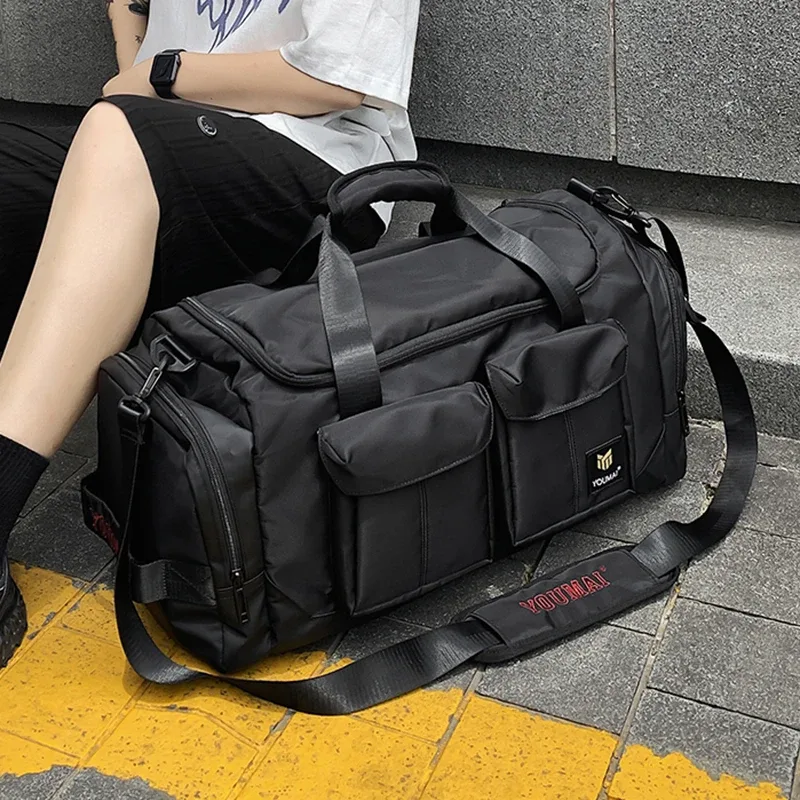 sac de voyage pour pantalons à poches multi-abattes de couleur contrastée, sacoche à bandoulière de grande capacité, sac de fitness pour hommes et femmes, sac de sport à la mode