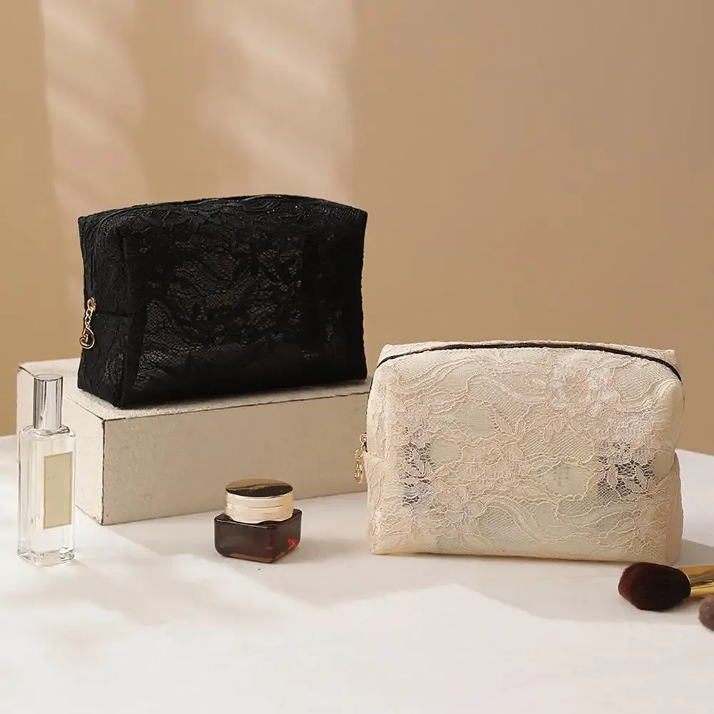 trousse de maquillage grande capacité en dentelle florale, pochette cosmétique imperméable, sac de voyage pour articles de toilette et rangement
