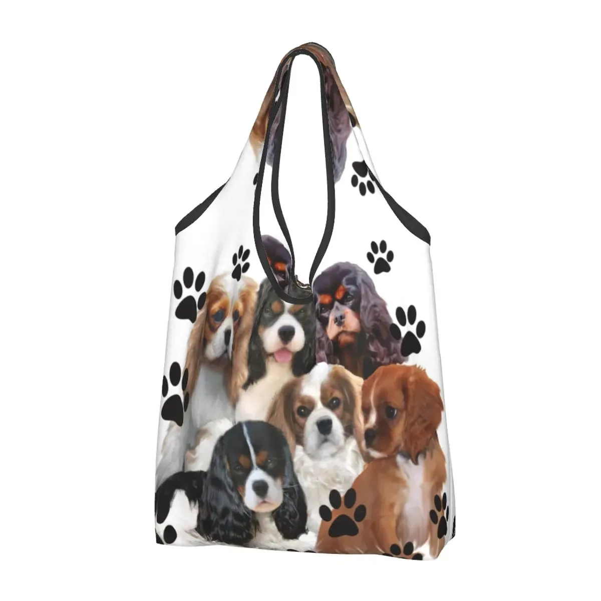 cavalier king charles épagneul groupe familial épicerie sac fourre-tout kawaii chien épaule shopper sacs grande capacité sacs à main