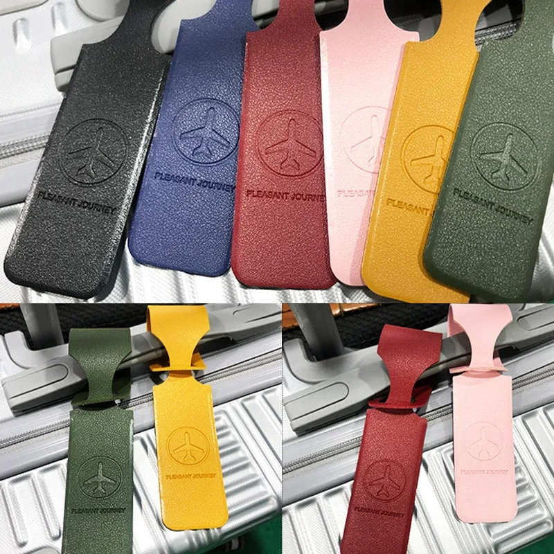 étiquette de bagage en cuir pu pour hommes et femmes, étiquette d'identification portable, étiquettes de bagage de valise, porte-adresse d'identification de nom, accessoires de voyage, 1pc