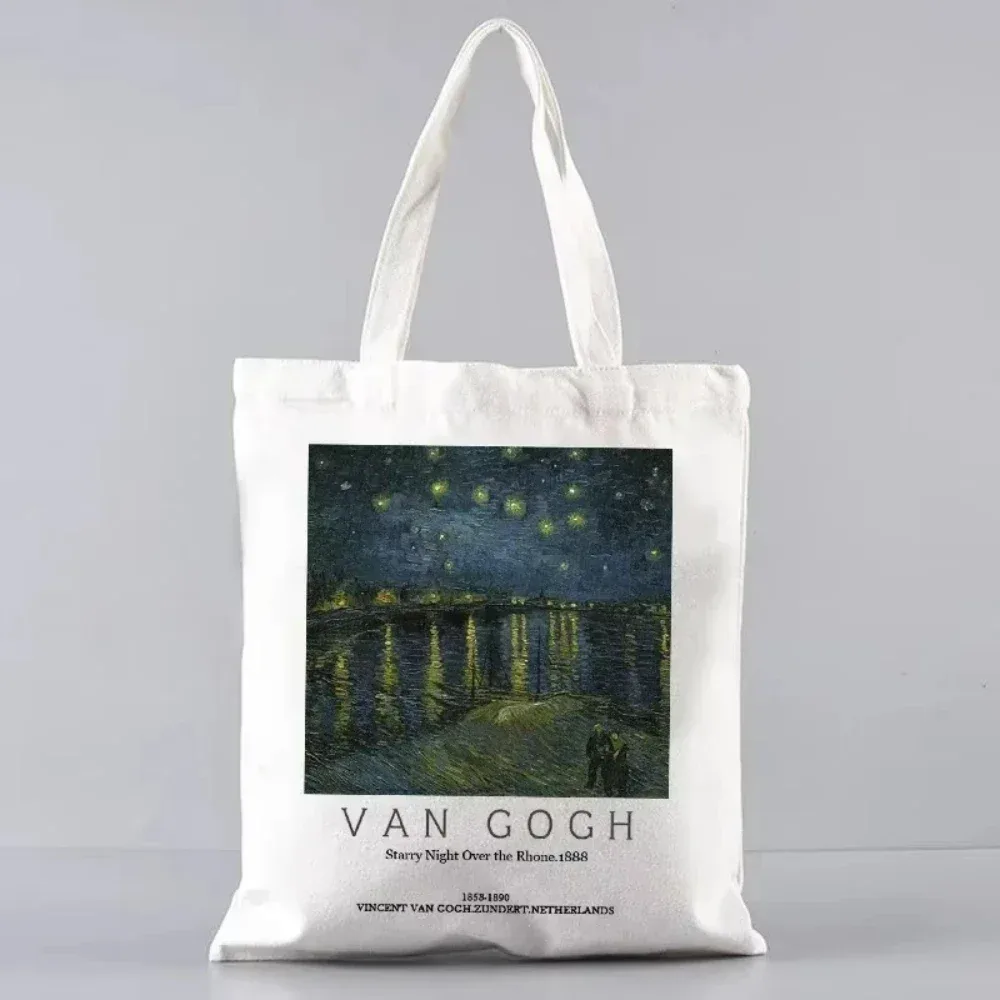 sac fourre-tout en toile inspiré de la peinture à l'huile d'artiste vincent van gogh, pour le shopping, le travail, l'école ou les voyages, sac à bandoulière écologique
