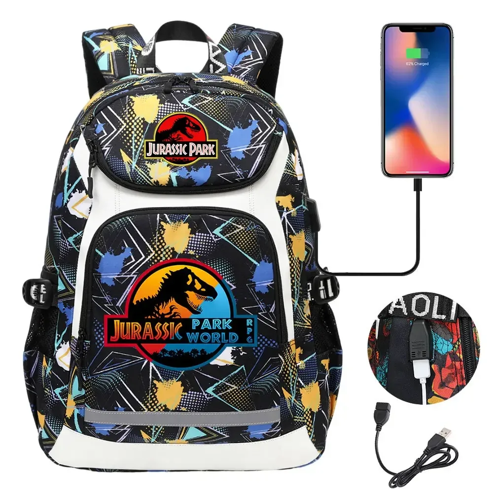 208.assic world park dinosaur school plebags, sacs à dos de voyage pour ordinateur portable, usb, adolescents, femmes, hommes, bol, garçons, enfants