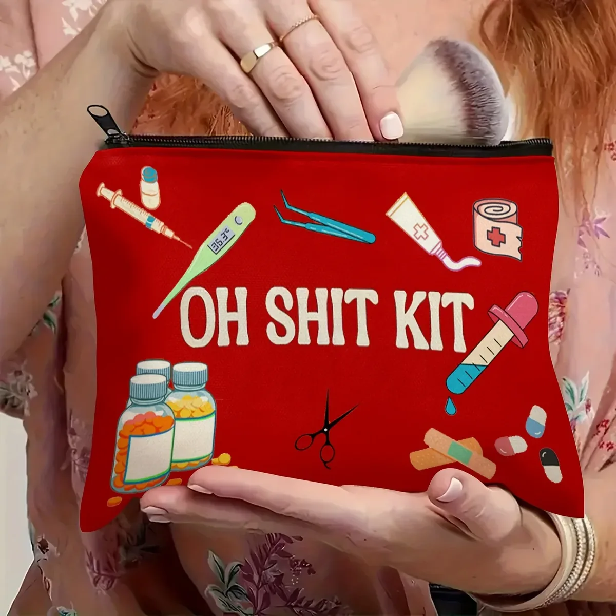 a oh shit kit trousse de maquillage – sac à fermeture éclair multifonctionnel mignon pour femme, sac de rangement de bijoux