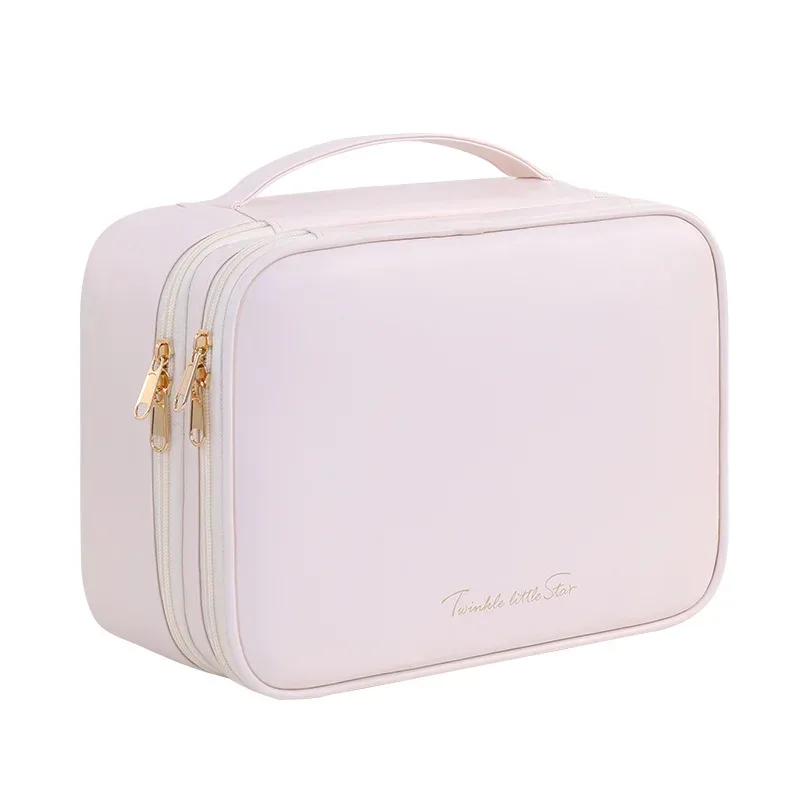 trousse de maquillage double couche en cuir pu, grande capacité, sac de voyage pour cosmétiques, pochette de toilette pour outils de beauté femme