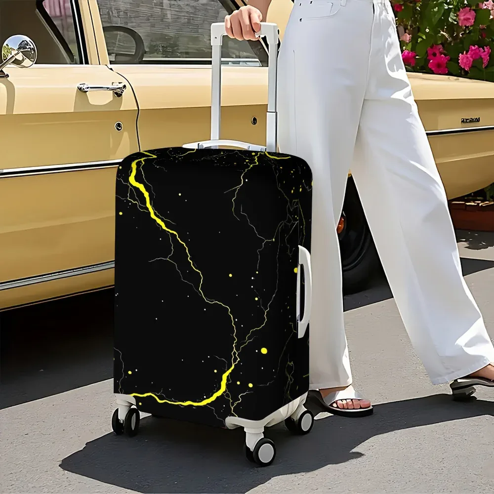1 housse de bagage imprimée avec des lignes dorées abstraites pour valises de 18 à 32 pouces ; accessoires de voyage anti-poussière et élastiques pour une protection efficace