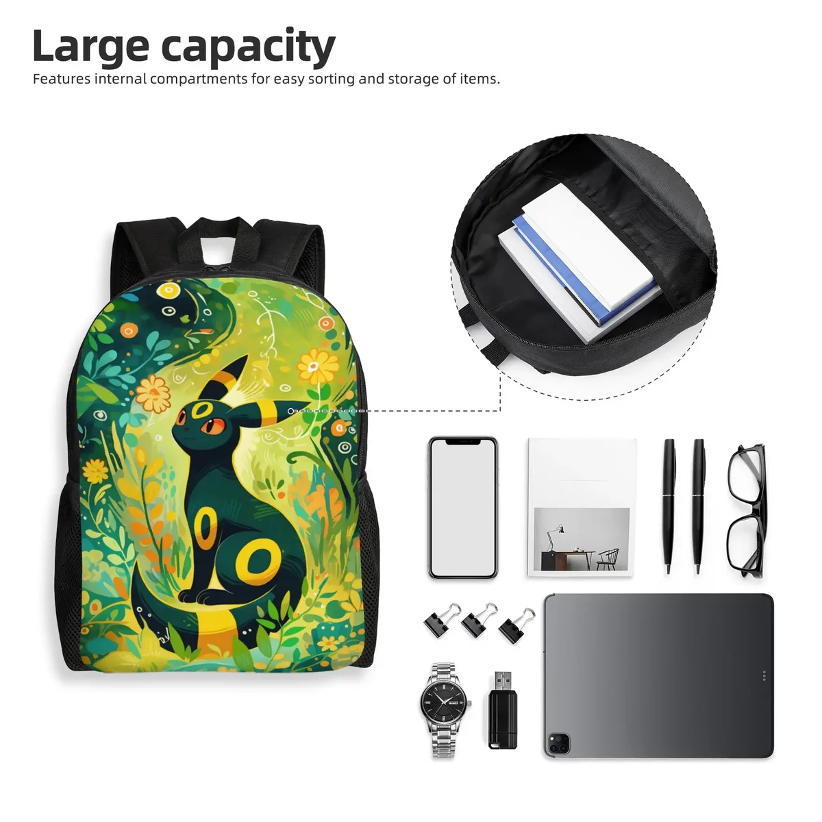 sacs à dos tendance, sac à dos pokemon, sac à dos de jour eevee eeveelution, mochila, sac à dos rétro lavable pour le travail et le bureau