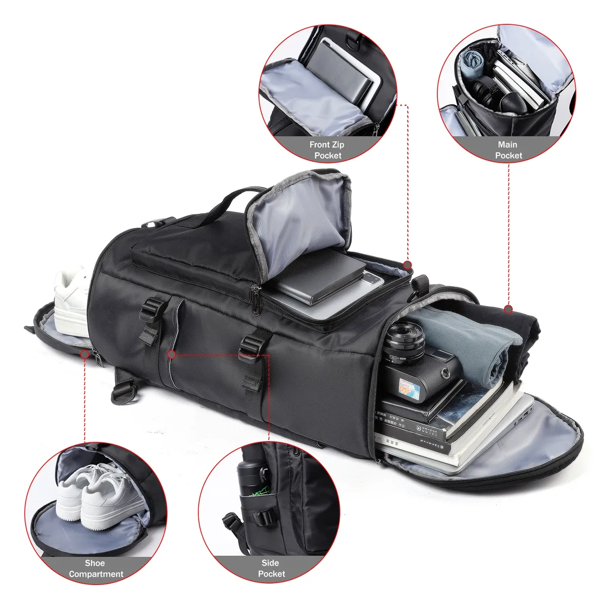 sac de sport étanche avec compartiment à chaussures, sac de voyage, sac de week-end, sac à dos de nuit, 40l
