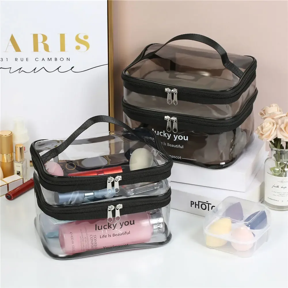 trousse de toilette portable double couche pour femmes, grande capacité, sac à cosmétiques étanche, sac de rangement de voyage