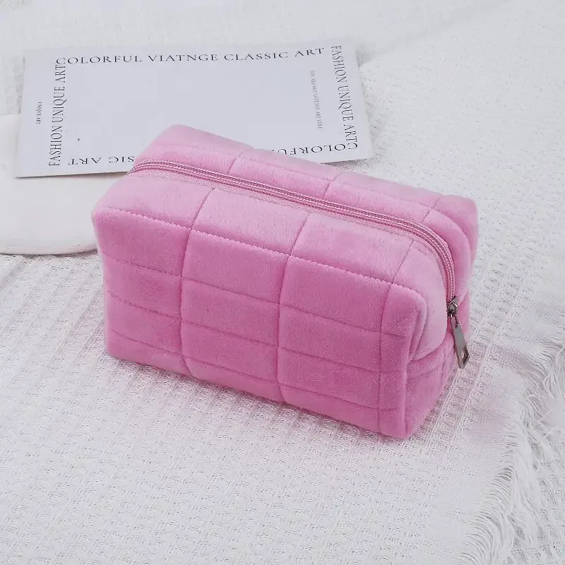 trousse de maquillage en peluche pour femmes, grand sac à cosmétiques doux à fermeture éclair, trousse de toilette de voyage, pochette de lavage, sac organisateur de voyage