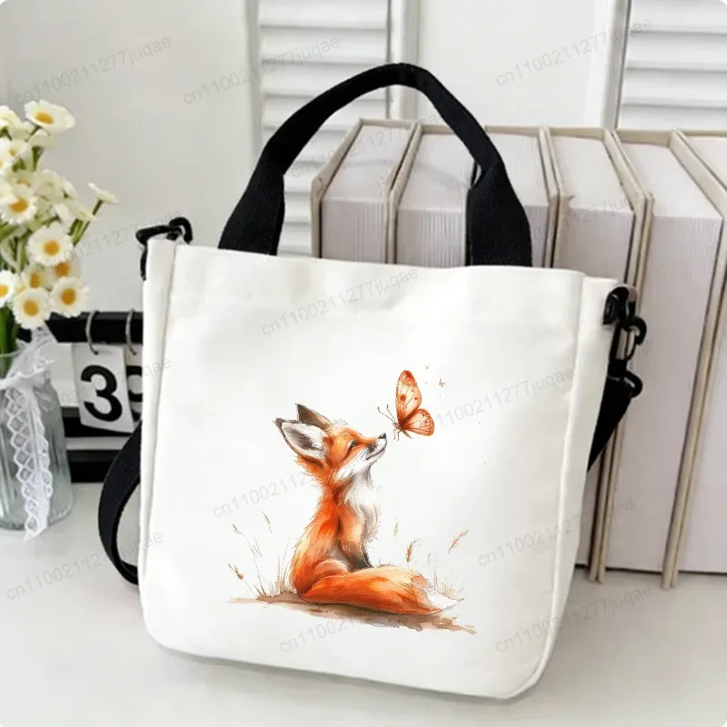 sac à bandoulière en toile motif renard kawaii - sac fourre-tout créatif fantaisie pour femme - sacs à main décontractés légers - sacs de shopping - cadeaux