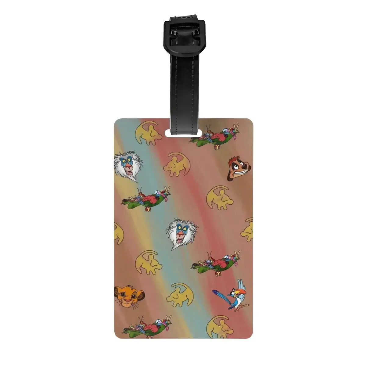 étiquette de bagage personnalisée rafiki avec carte nominative, étiquette d'identification avec couverture de confidentialité the lion cartoon k-kings pour sac de voyage et valise