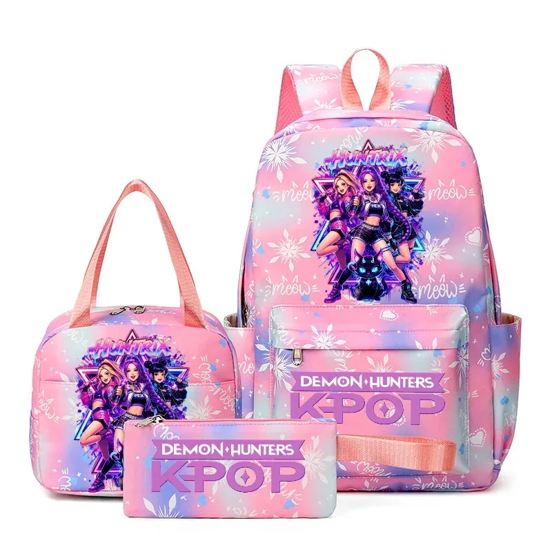 sac à dos kpop demon hunter avec imprimé neige, cartable pour adolescents avec sac à bandoulière pour usage quotidien, sacs de voyage décontractés pour filles, 3 pièces