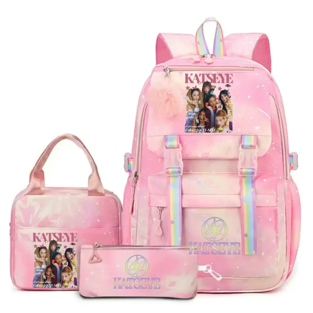 ensemble de sac à dos katseye print avec sac à lunch et trousse à crayons, sac à dos d'extérieur léger et respirant de grande capacité