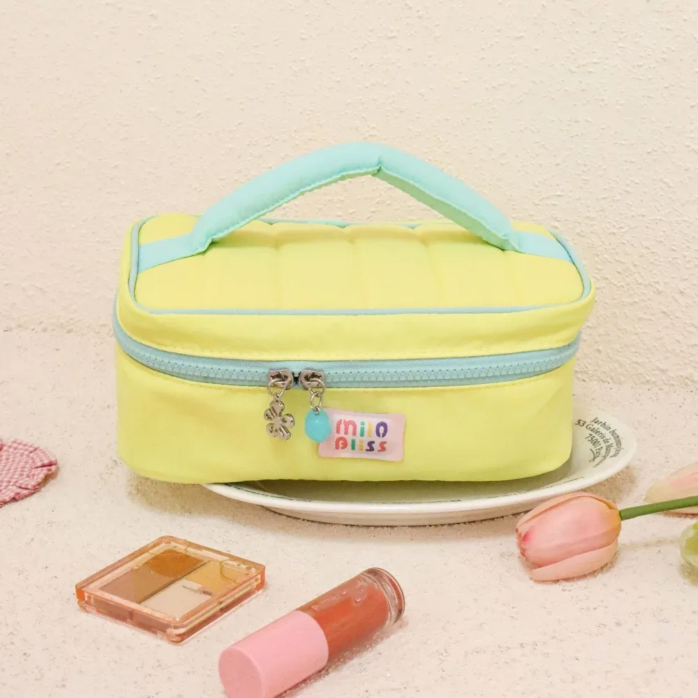 petite trousse de toilette fraîche et colorée, portable, grande capacité, sac de voyage pour cosmétiques, série pour filles, sac de rangement, couleur contrastée