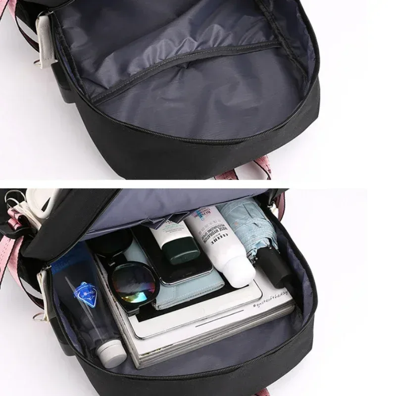 grands sacs d'école pour adolescentes, port usb, cartable en toile, sac de livre d'étudiant, mode noir rose, sac à dos d'école pour adolescents