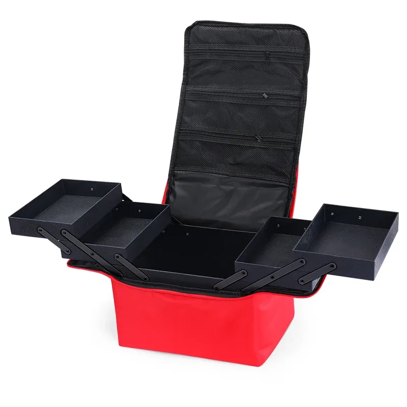 grand étui de transport de maquillage pour femmes, boîte de rangement de sac de voyage, étui organisateur d'ongles professionnel à 4 niveaux avec réglable