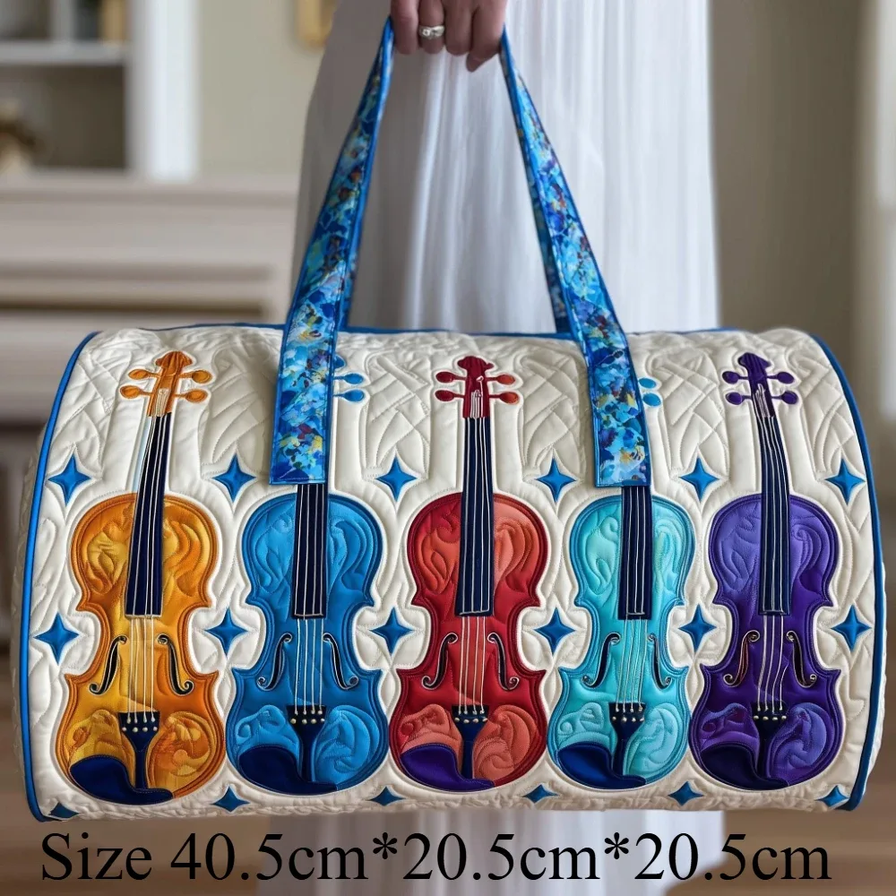 sac de voyage matelassé imprimé en 3d motif violon, sac fourre-tout tendance pour festival de musique, grande capacité, sac de week-end pour les amateurs de musique et les couples