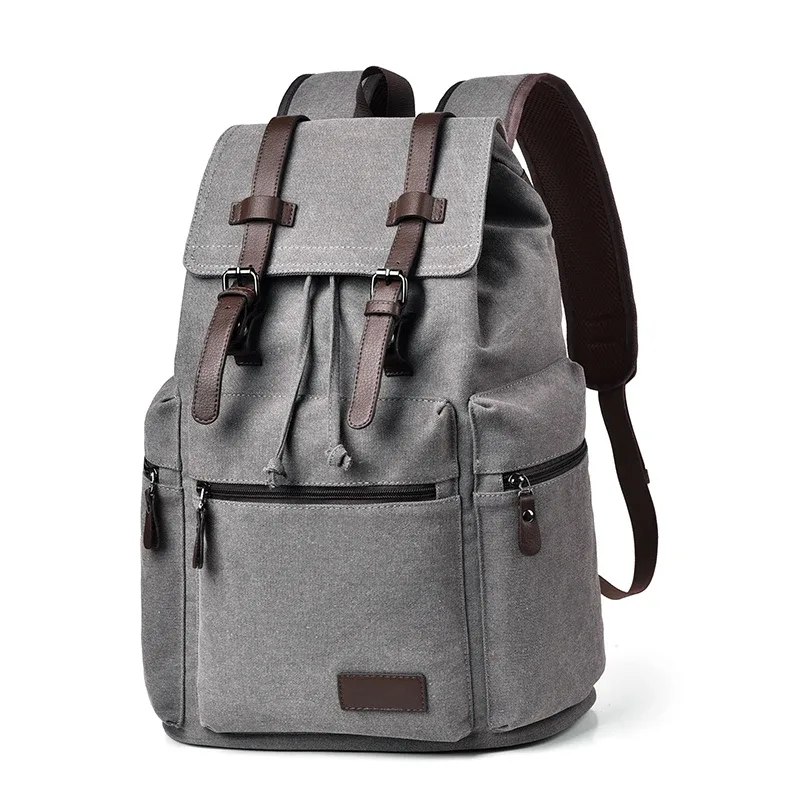 sac à dos en toile vintage pour hommes, sac de grande capacité avec bretelles en cuir, plusieurs poches pour l'organisation, idéal pour les voyages