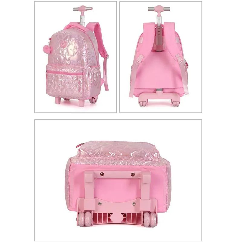 3 pièces/ensemble enfants bagages roulants sac à dos pour adolescents filles chariot de voyage sacs d'école avec roues étudiants sac à dos à roulettes