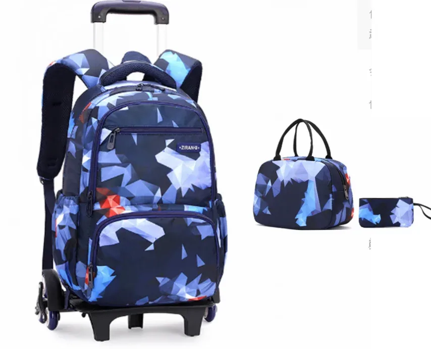 sac de chariot d'école, ensemble de sac à dos à roulettes pour filles, ensemble de sacs de chariot d'école primaire 3 pièces avec sac à déjeuner, sac à stylos pour garçon
