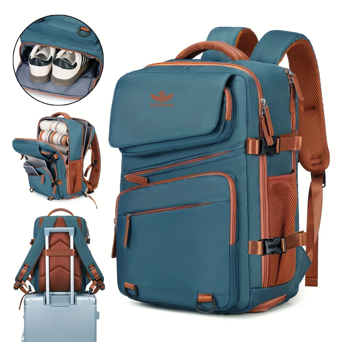 zuokedisi airlines sac à dos de voyage pour ordinateur portable de 15,6 pouces approuvé avec boîte à chaussures et sangle à bagages, sac à dos de randonnée