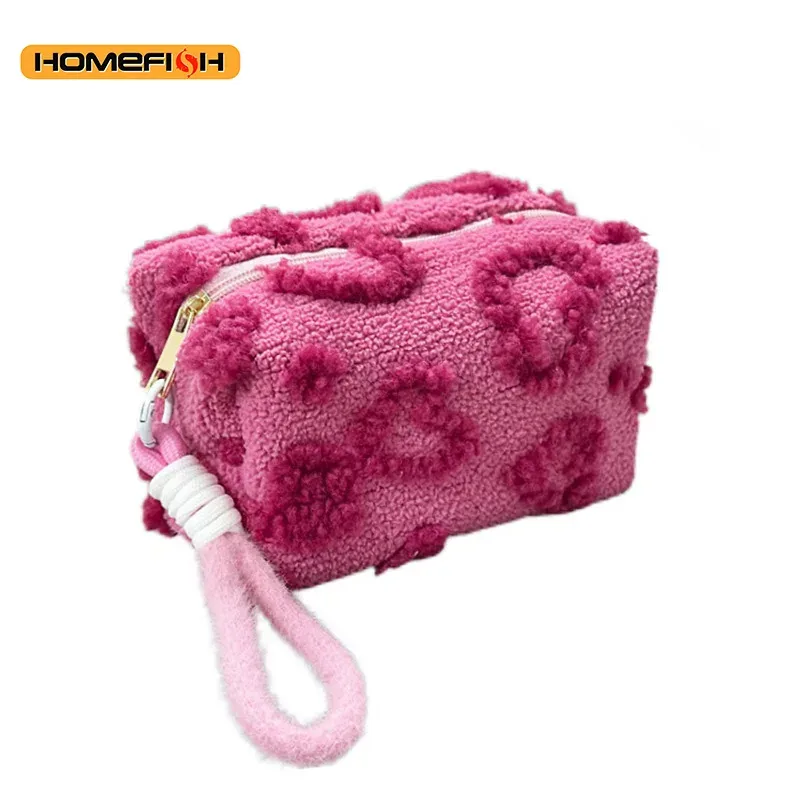 homefish trousse de maquillage avec poignée, sac de rangement cosmétique souple de voyage, organisateur portable imprimé cœur, trousse à crayons, pochette mignonne