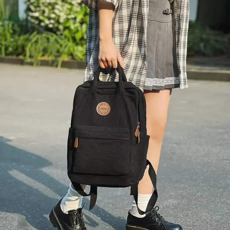 sac à dos décontracté en velours côtelé pour adolescents, compartiment pour ordinateur portable 14 pouces, sac pour lycée et université avec poche zippée, sacs à dos pour l'école