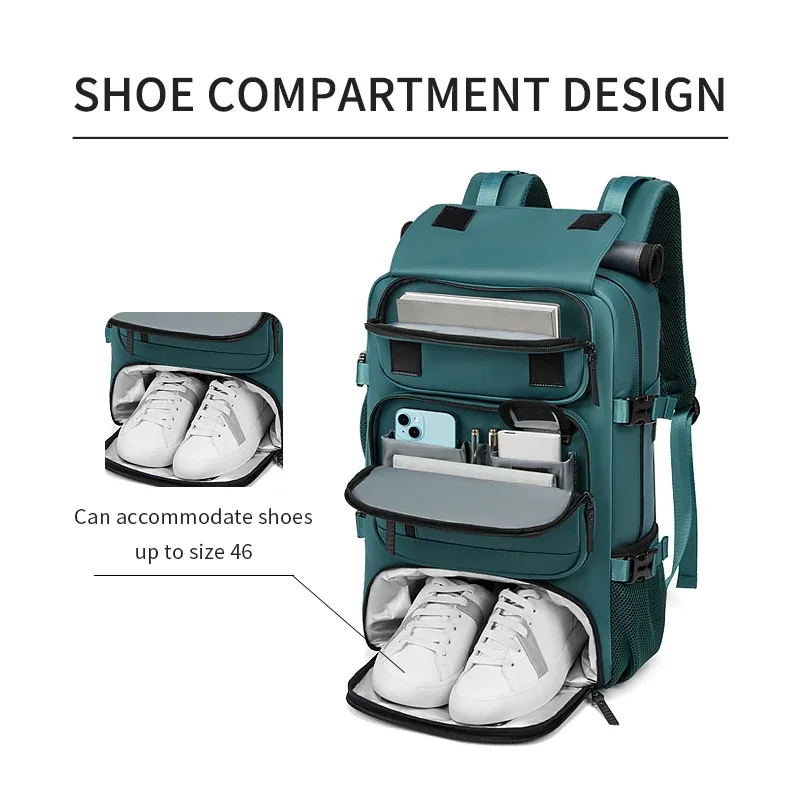 sac à dos de voyage pour femme, sac à dos imperméable pour ordinateur portable de 16 pouces avec sac à chaussures, port de chargement usb caché, sac à dos de randonnée et de camping