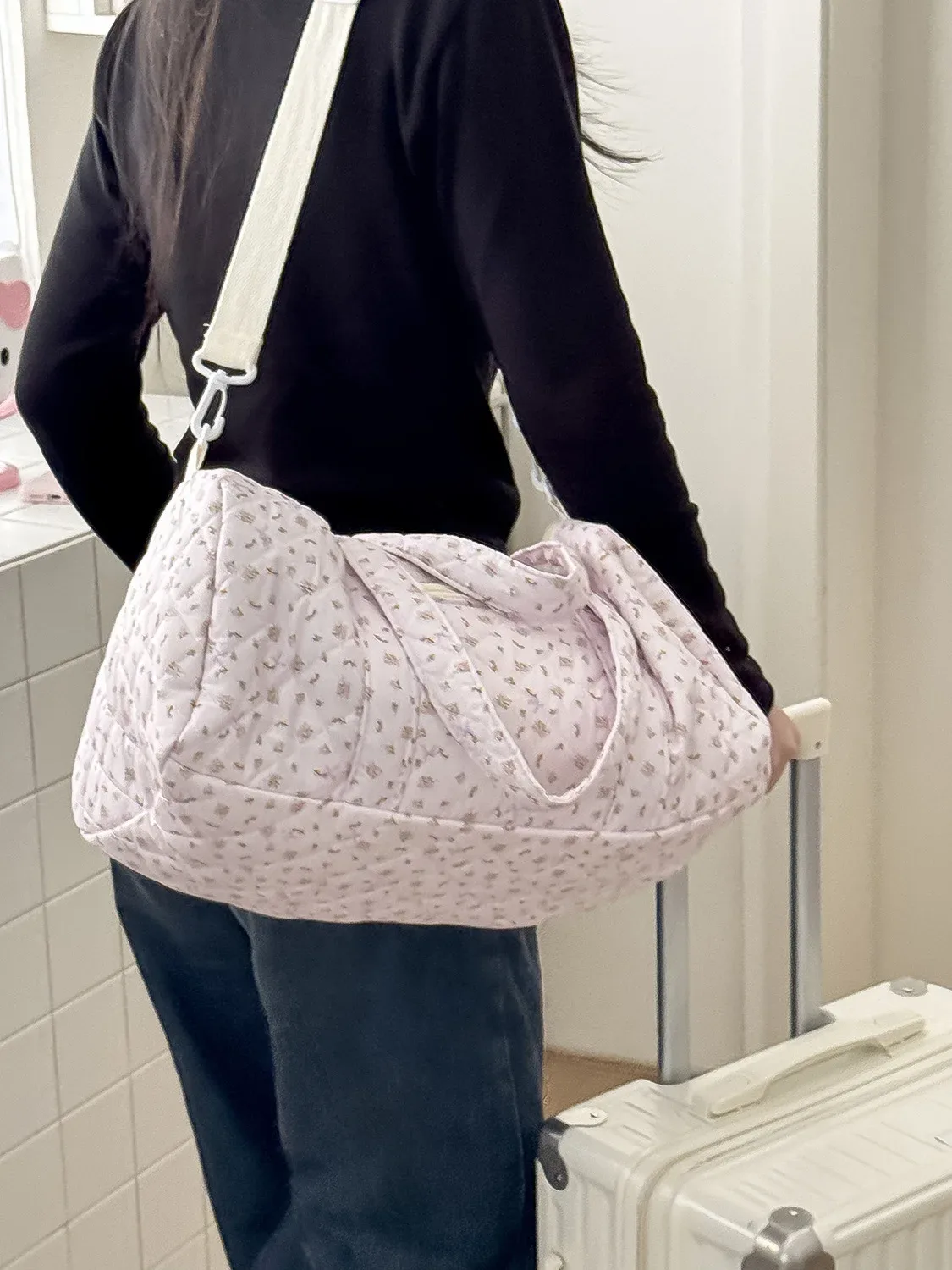 sac de voyage léger grande capacité yt, sac boston à bandoulière, petit sac de voyage matelassé à motifs floraux, style ins