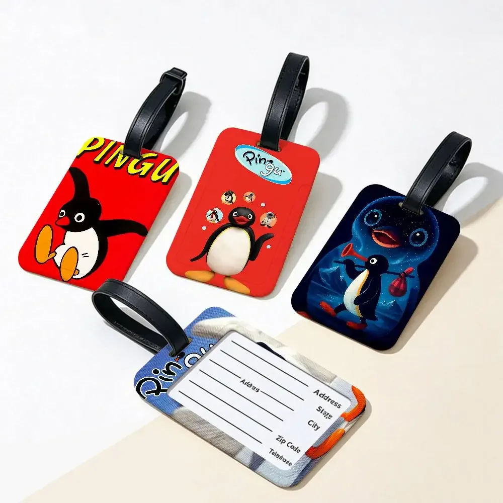 étiquette de bagage classique p-pingu en pvc, porte-carte d'information, marqueur de nom anti-perte pour sac à dos