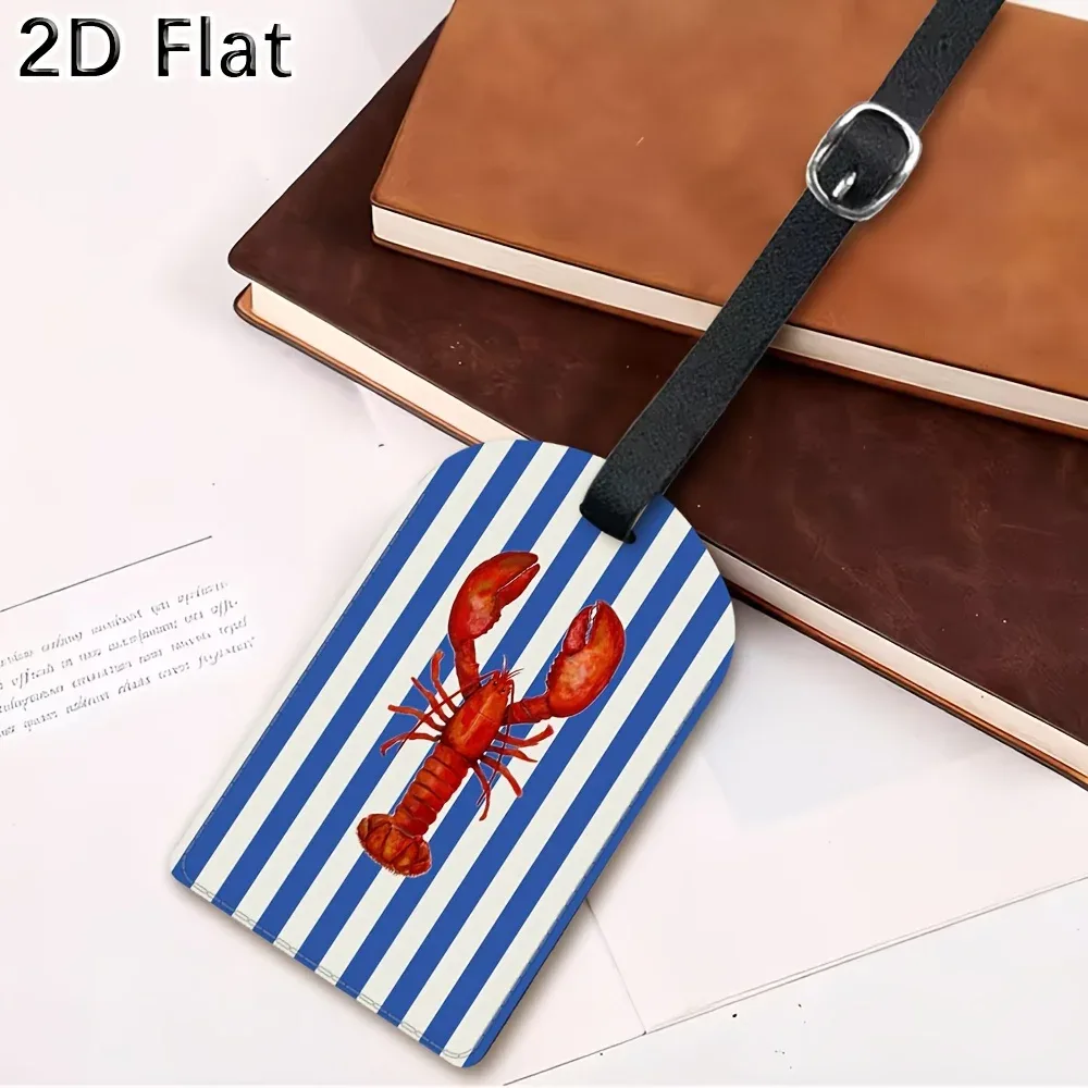 étiquette de bagage à motif homard avec rayures bleues et blanches, étiquette d'identification pour valise de voyage, accessoire pour sacs à bagages